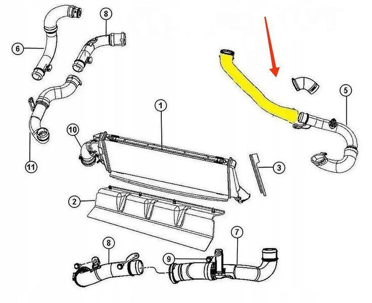 Jeep Compass 06-12 патрубок интеркулера 2.0 CRD 04891705AB 04891705AA 04891705AC Джип Компасс МТ-2607 фото